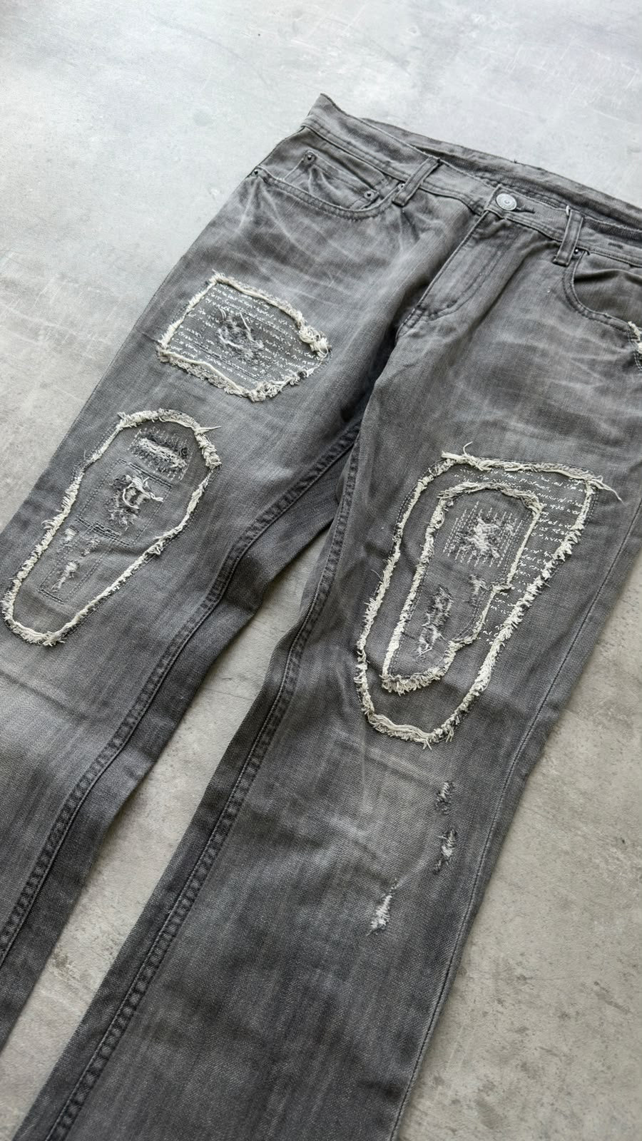 Japanese Grey Patchwork Bootcut Jeans W32