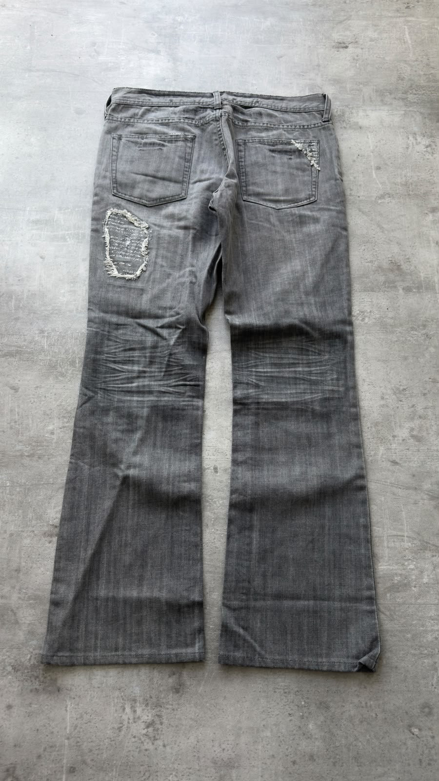Japanese Grey Patchwork Bootcut Jeans W32